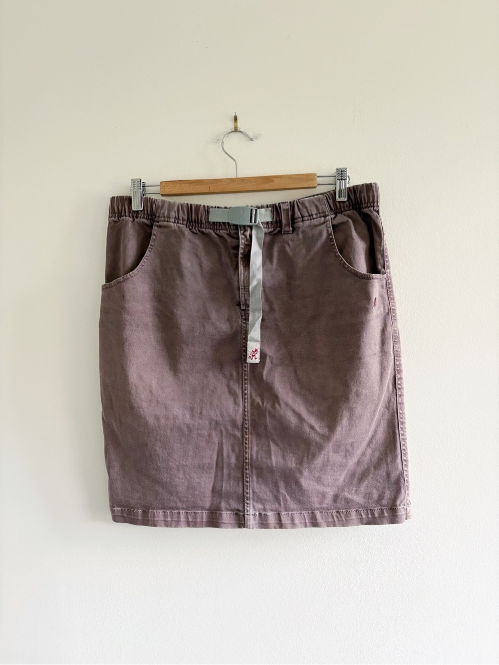 Vintage Gramicci Y2K Casual Utility Mini Skirt with Belt in Mauve Brown Sz 8